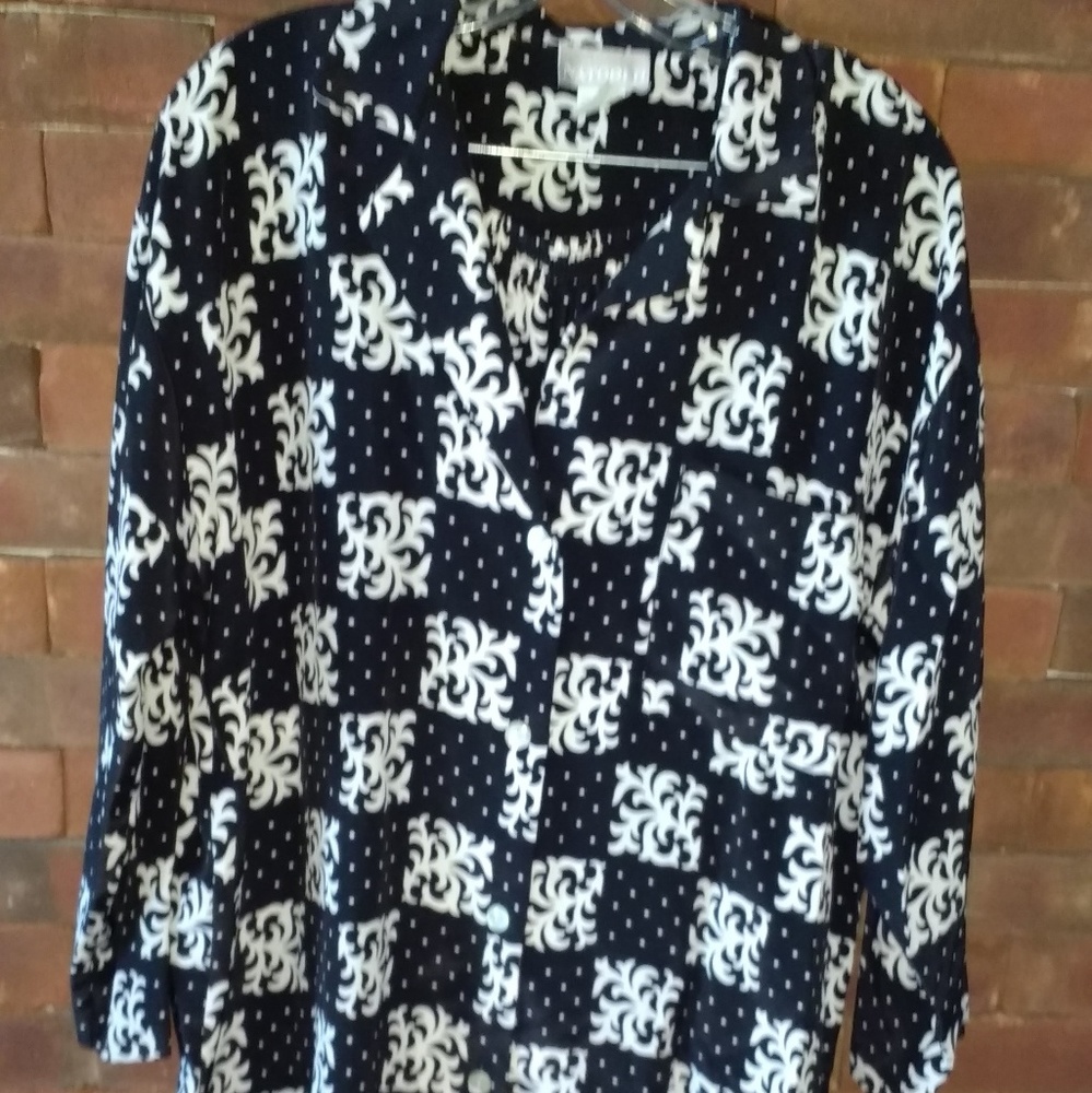 Natori Pajama Black & White Emblem Print